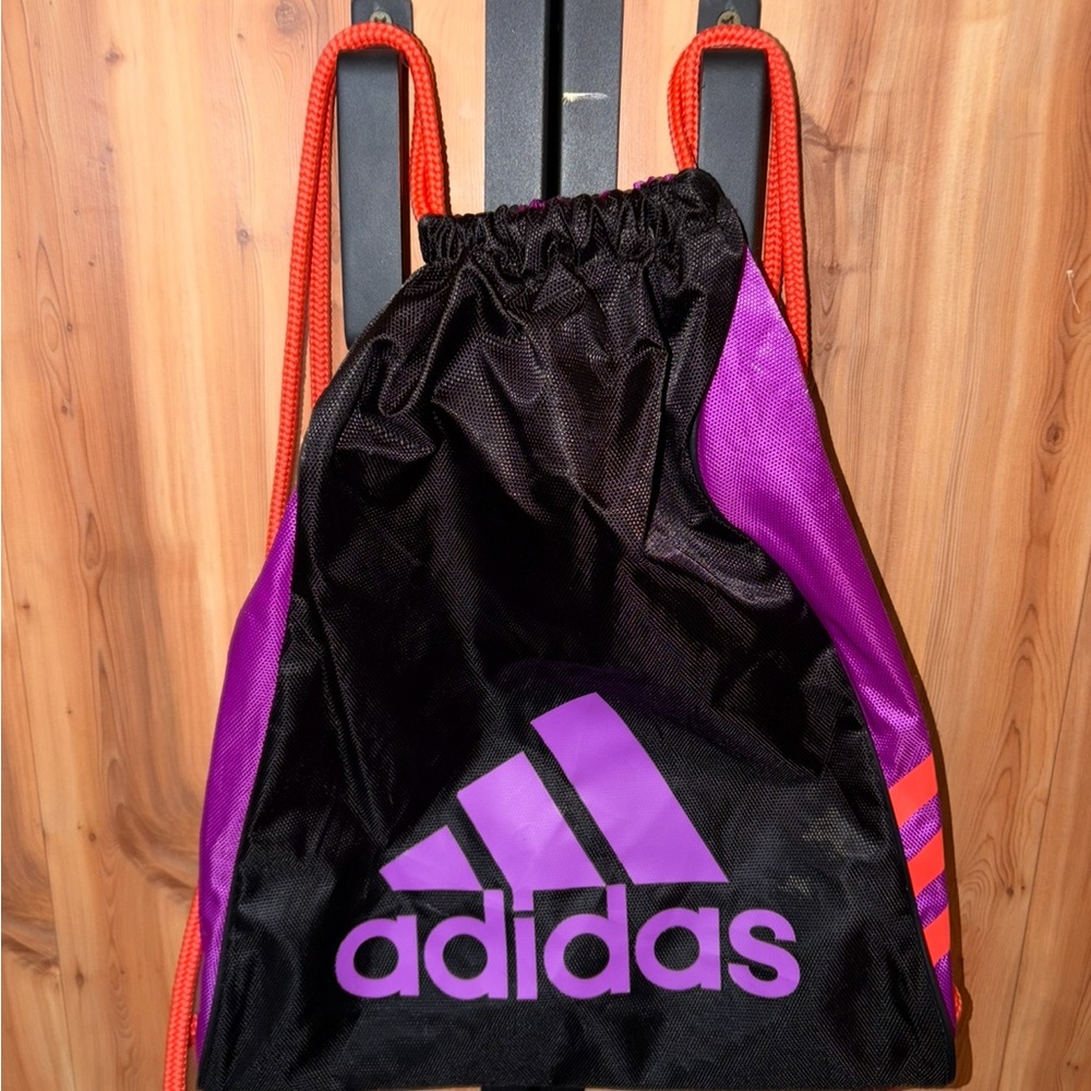 Adidas Black and Purple Gym Sack with Orange Straps